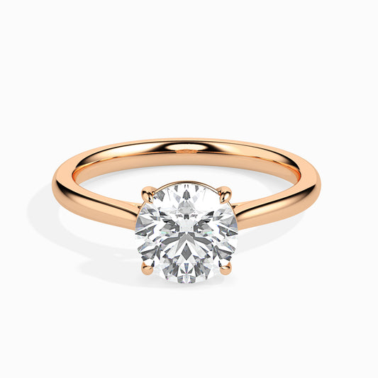 Classic Round Solitaire Diamond Ring With Four Prong Setting - 0.50 To 3.00 Carat- Rose Gold