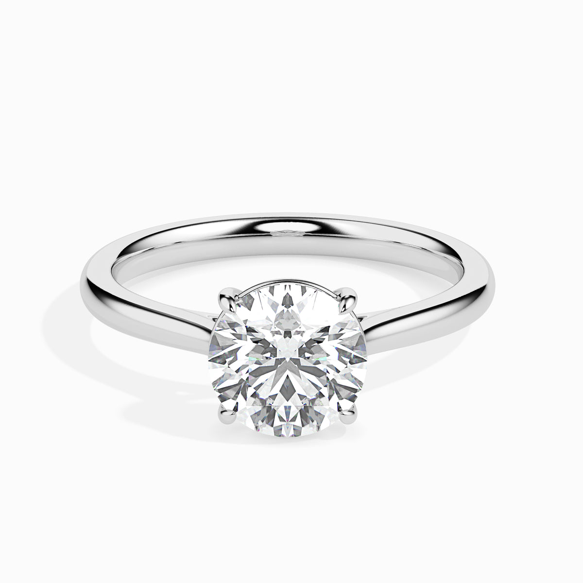 Classic Round Solitaire Diamond Ring With Four Prong Setting - 0.50 To 3.00 Carat- White Gold