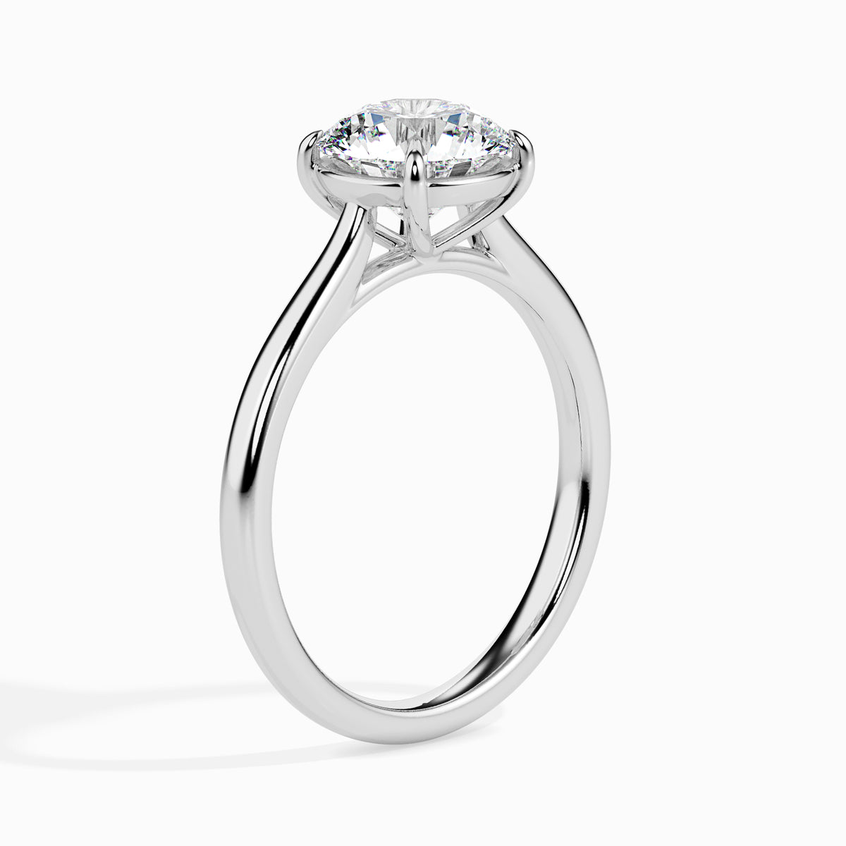 Classic Round Solitaire Diamond Ring With Four Prong Setting - 0.50 To 3.00 Carat- White Gold