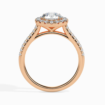 Classic Halo Round Solitaire  0.50 To 3.00 Carat Diamond Ring With Side Stones - Rose Gold