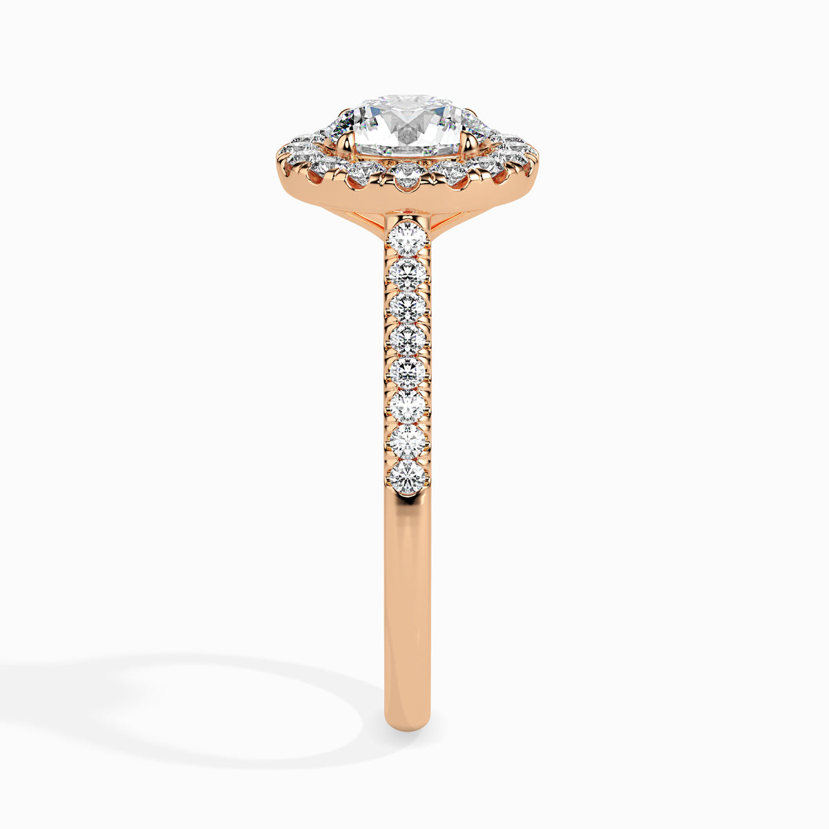 Classic Halo Round Solitaire  0.50 To 3.00 Carat Diamond Ring With Side Stones - Rose Gold