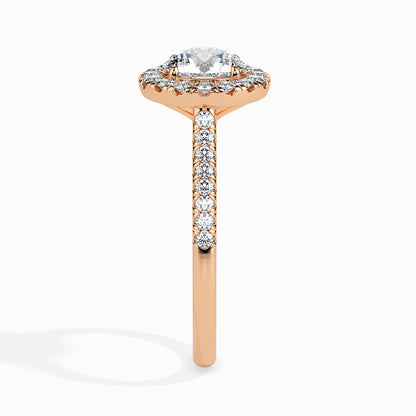 Classic Halo Round Solitaire  0.50 To 3.00 Carat Diamond Ring With Side Stones - Rose Gold
