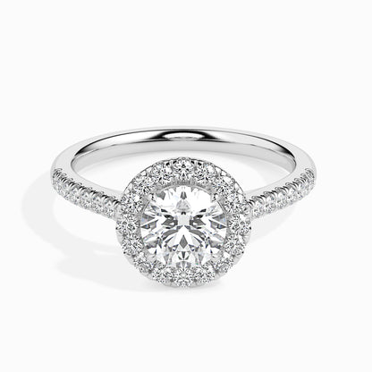 Classic Halo Round Solitaire  0.50 To 3.00 Carat Diamond Ring With Side Stones - White Gold