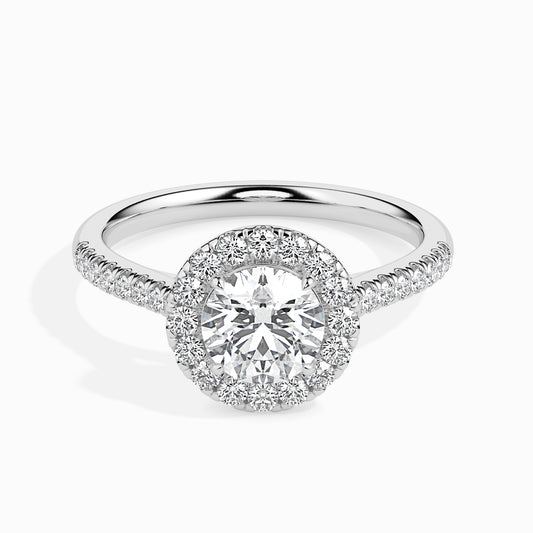Classic Halo Round Solitaire  0.50 To 3.00 Carat Diamond Ring With Side Stones - White Gold