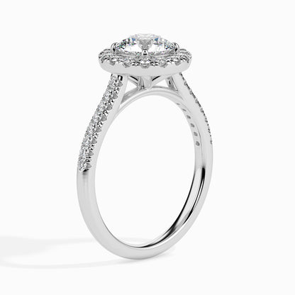 Classic Halo Round Solitaire  0.50 To 3.00 Carat Diamond Ring With Side Stones - White Gold