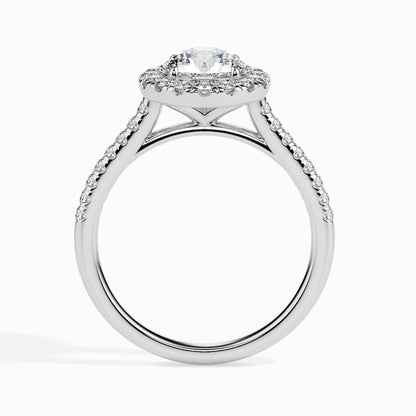Classic Halo Round Solitaire  0.50 To 3.00 Carat Diamond Ring With Side Stones - White Gold