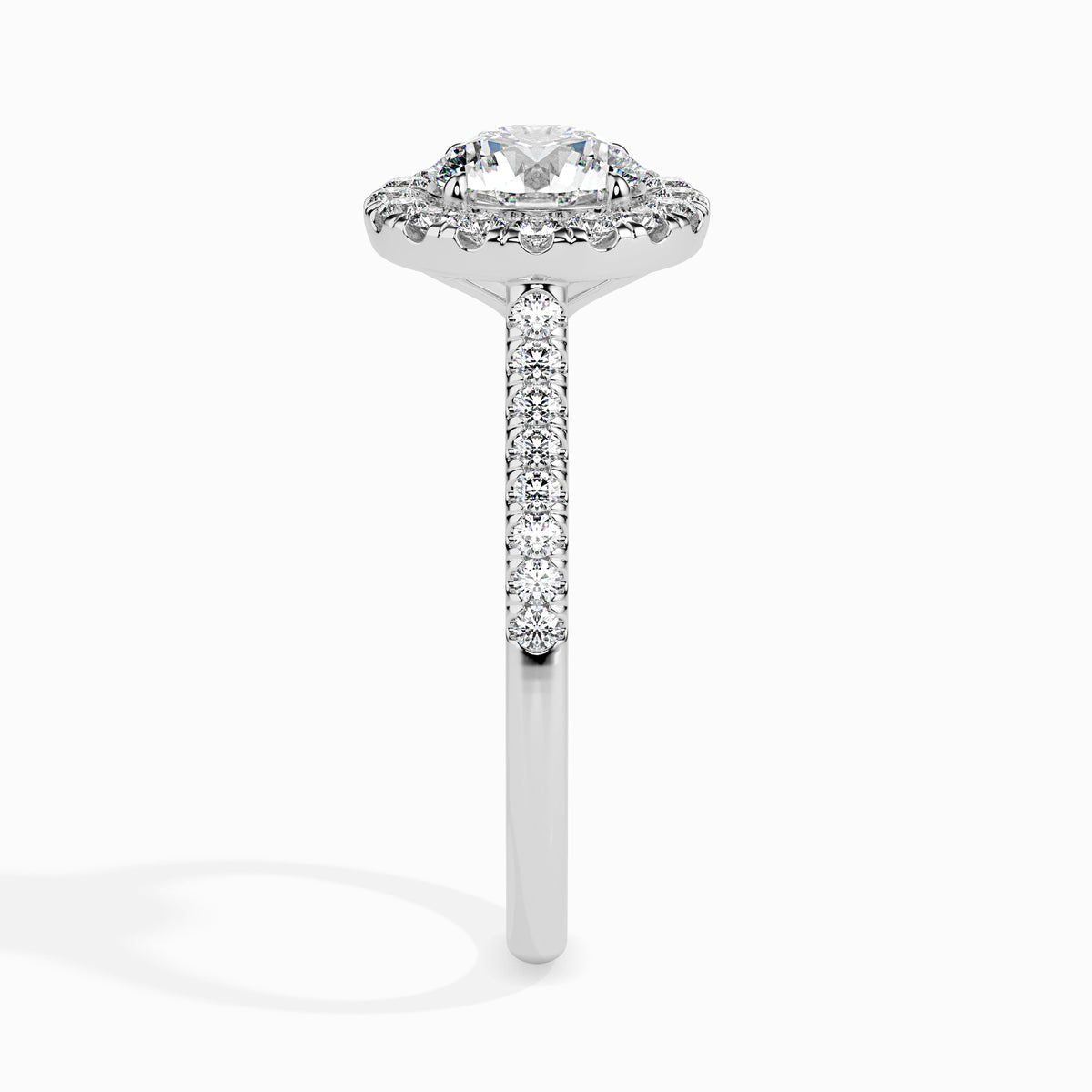 Classic Halo Round Solitaire  0.50 To 3.00 Carat Diamond Ring With Side Stones - White Gold