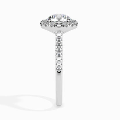 Classic Halo Round Solitaire  0.50 To 3.00 Carat Diamond Ring With Side Stones - White Gold