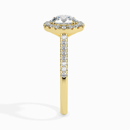 Classic Halo Round Solitaire  0.50 To 3.00 Carat Diamond Ring With Side Stones - Yellow Gold