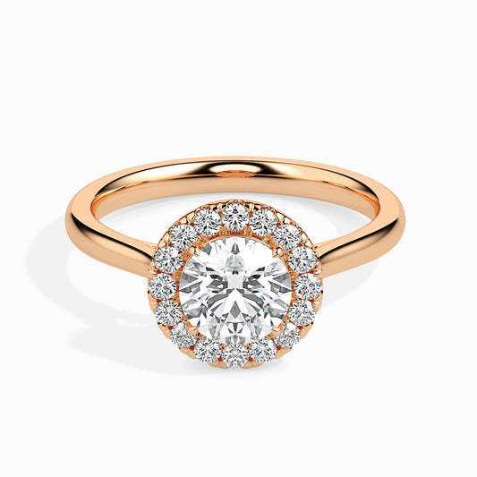 Classic Halo Round Solitaire  0.50 To 3.00 Carat Diamond Ring - Rose Gold