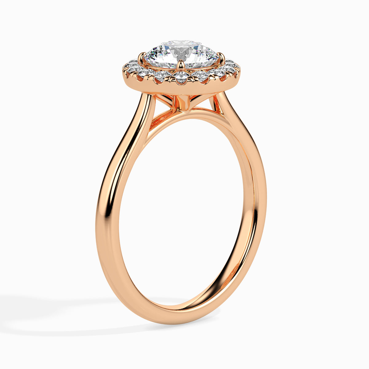 Classic Halo Round Solitaire  0.50 To 3.00 Carat Diamond Ring - Rose Gold