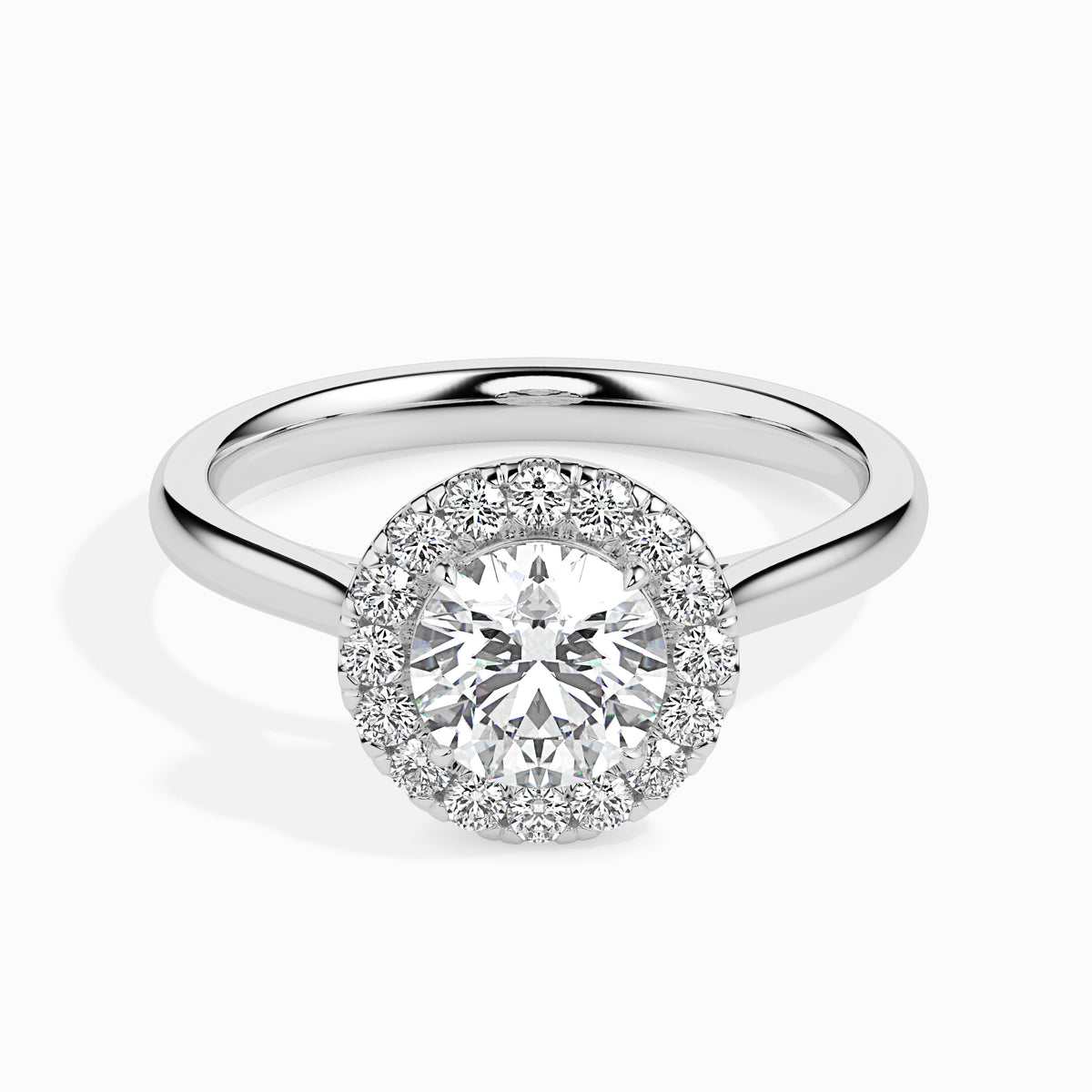 Classic Halo Round Solitaire  0.50 To 3.00 Carat Diamond Ring  - White Gold