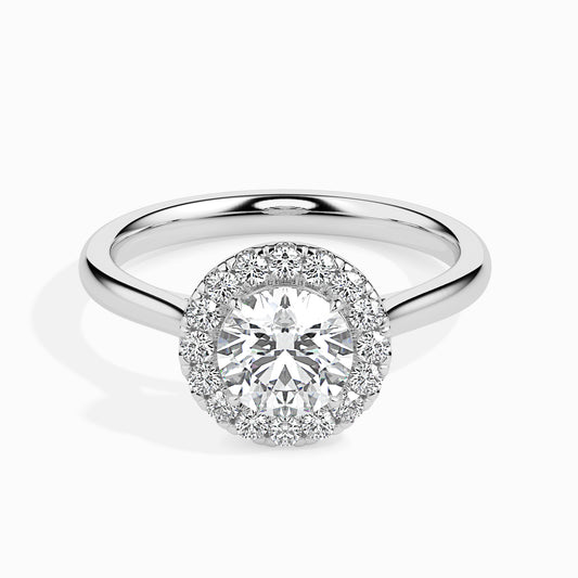 Classic Halo Round Solitaire  0.50 To 3.00 Carat Diamond Ring  - White Gold