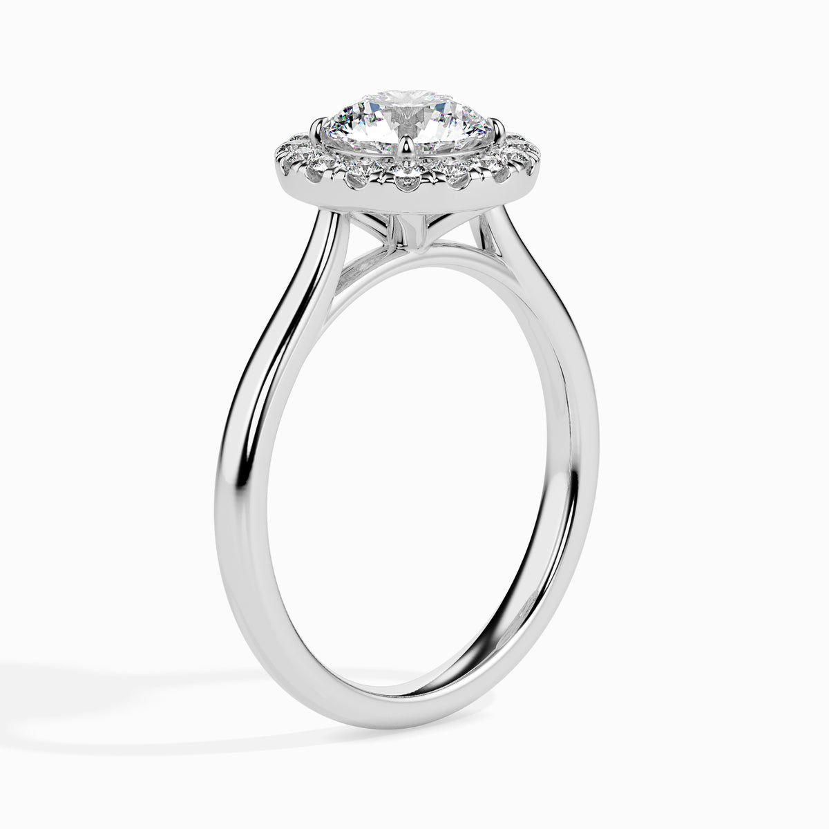 Classic Halo Round Solitaire  0.50 To 3.00 Carat Diamond Ring  - White Gold