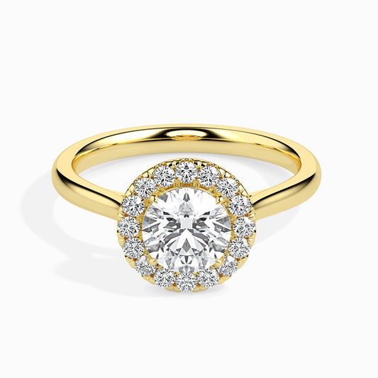 Classic Halo Round Solitaire  0.50 To 3.00 Carat Diamond Ring - Yellow Gold