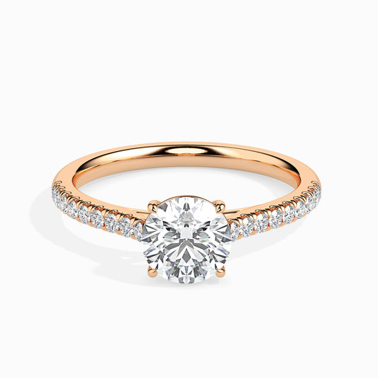 Classic Round Solitaire  0.50 To 3.00 Carat Diamond Ring With Side Stones - Rose Gold