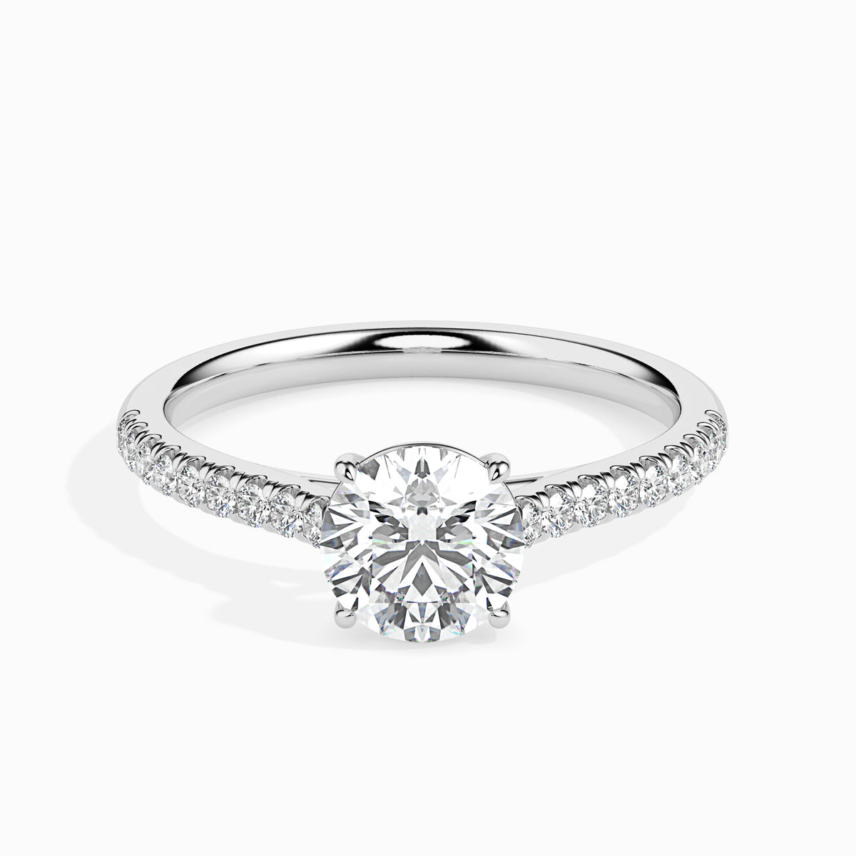 Classic Round Solitaire 0.50 To 3.00 Carat Diamond Ring With Side Stones - White Gold
