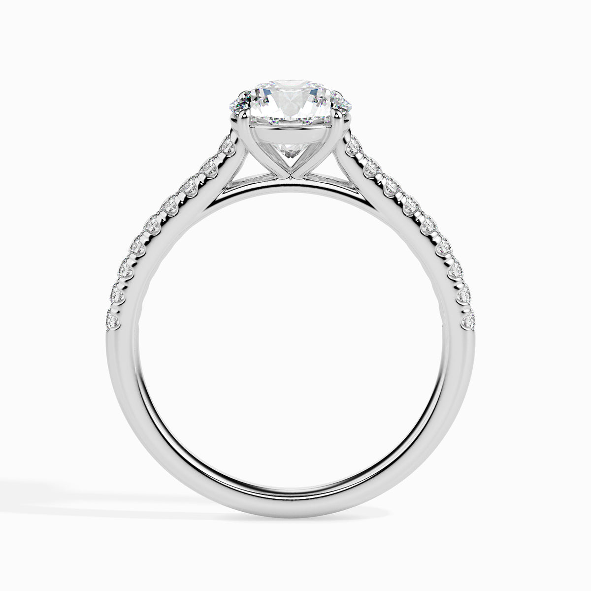 Classic Round Solitaire 0.50 To 3.00 Carat Diamond Ring With Side Stones - White Gold