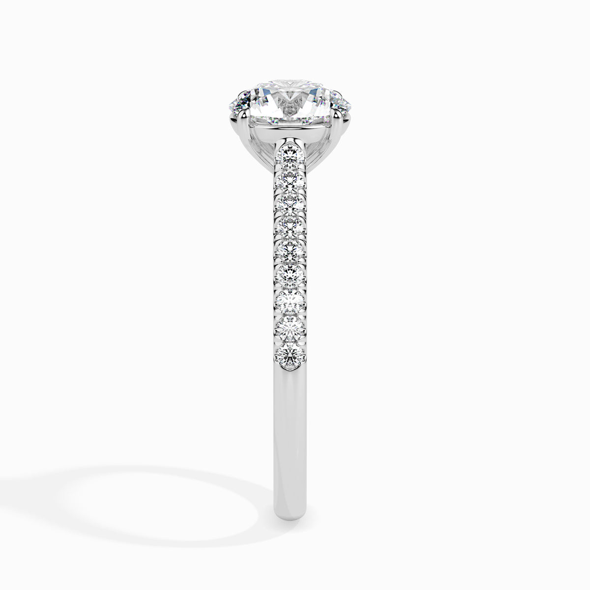 Classic Round Solitaire 0.50 To 3.00 Carat Diamond Ring With Side Stones - White Gold