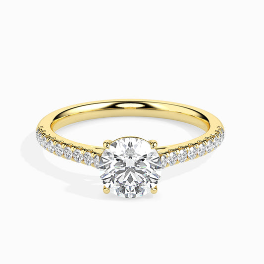 Classic Round Solitaire  0.50 To 3.00 Carat Diamond Ring With Side Stones - Yellow Gold