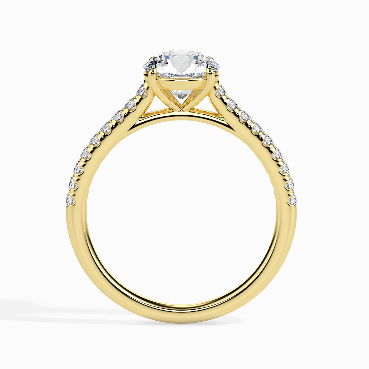 Classic Round Solitaire  0.50 To 3.00 Carat Diamond Ring With Side Stones - Yellow Gold