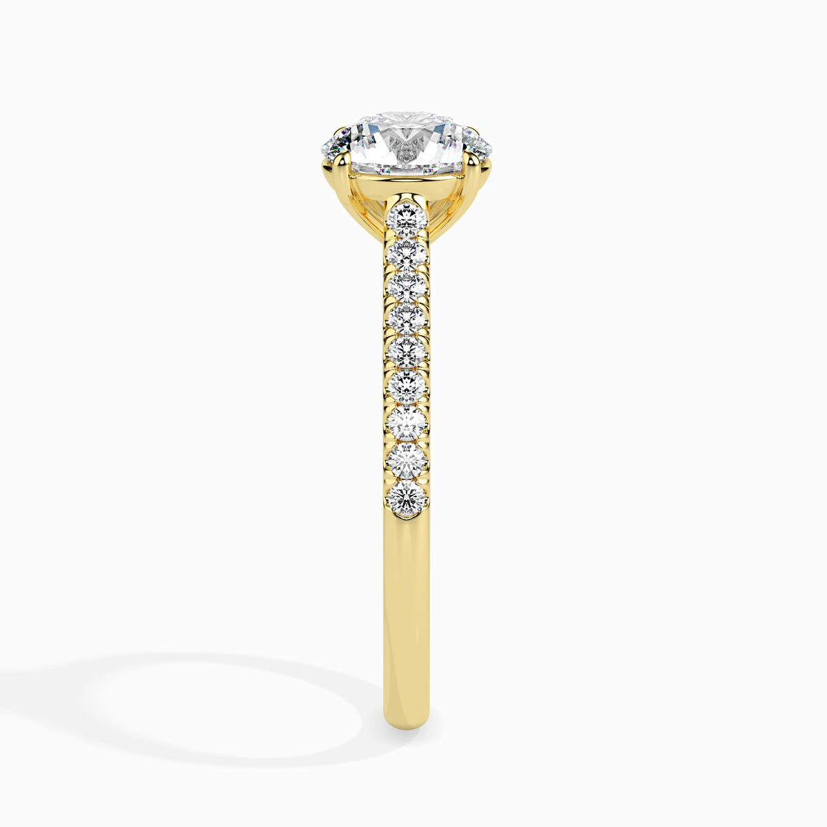 Classic Round Solitaire  0.50 To 3.00 Carat Diamond Ring With Side Stones - Yellow Gold