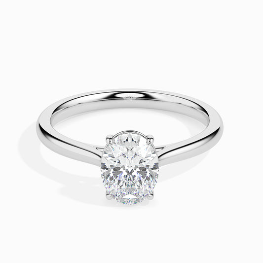 Classic Oval Solitaire Diamond Ring 0.50 To 3.00 Carat - White Gold
