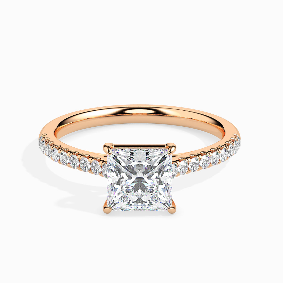 Classic Princess  Solitaire  0.50 To 3.00 Carat Diamond Ring With Side Stones - Rose Gold