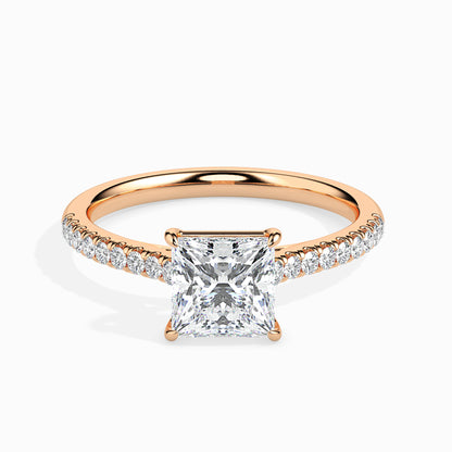 Classic Princess  Solitaire  0.50 To 3.00 Carat Diamond Ring With Side Stones - Rose Gold