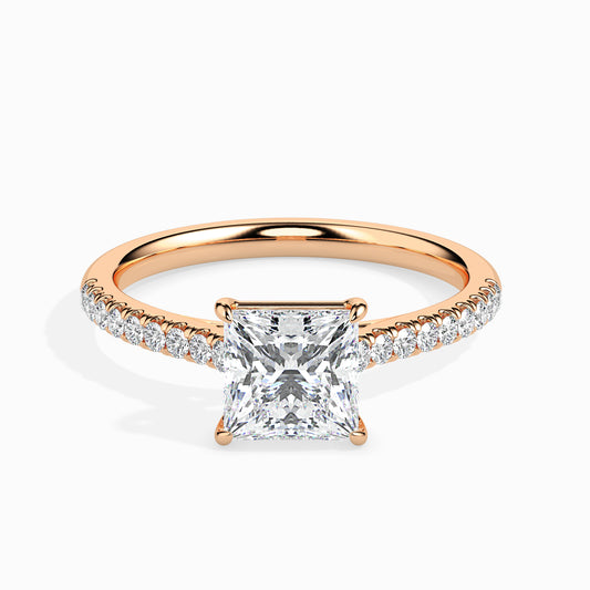 Classic Princess  Solitaire  0.50 To 3.00 Carat Diamond Ring With Side Stones - Rose Gold