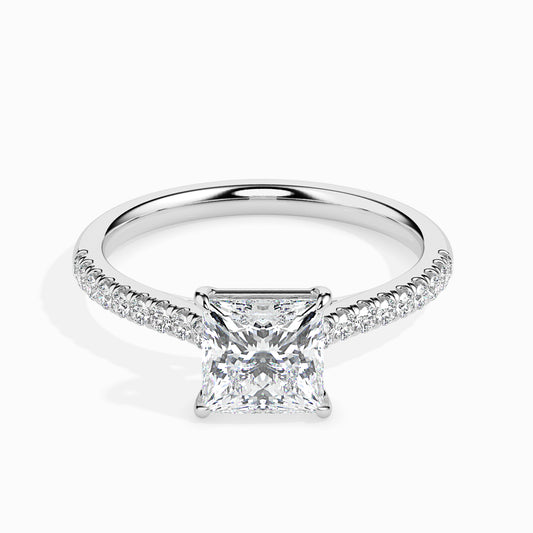 Classic Princess  Solitaire  0.50 To 3.00 Carat Diamond Ring With Side Stones - White Gold