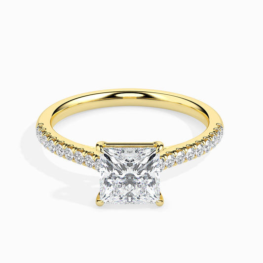 Classic Princess  Solitaire  0.50 To 3.00 Carat Diamond Ring With Side Stones - Yellow Gold
