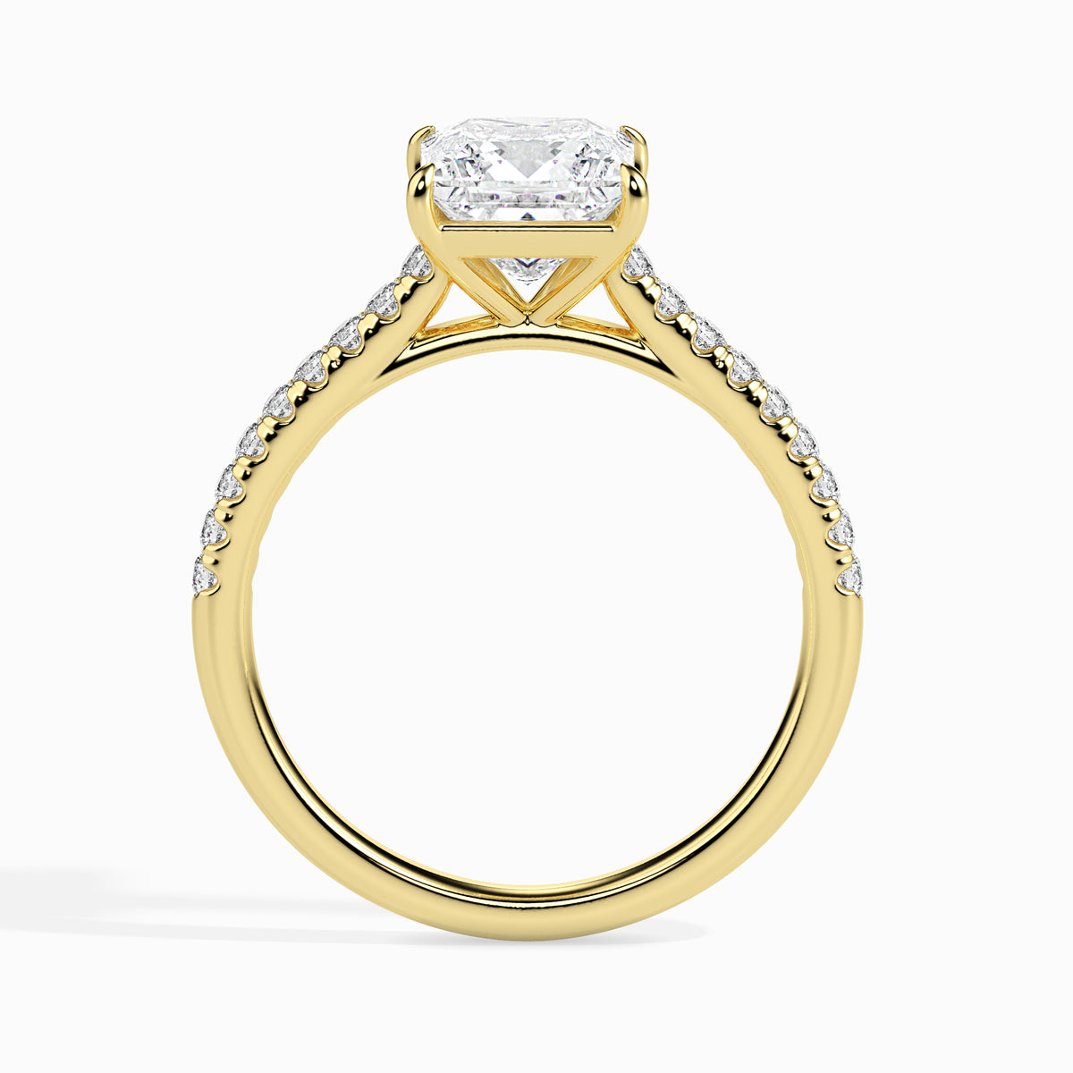 Classic Princess  Solitaire  0.50 To 3.00 Carat Diamond Ring With Side Stones - Yellow Gold