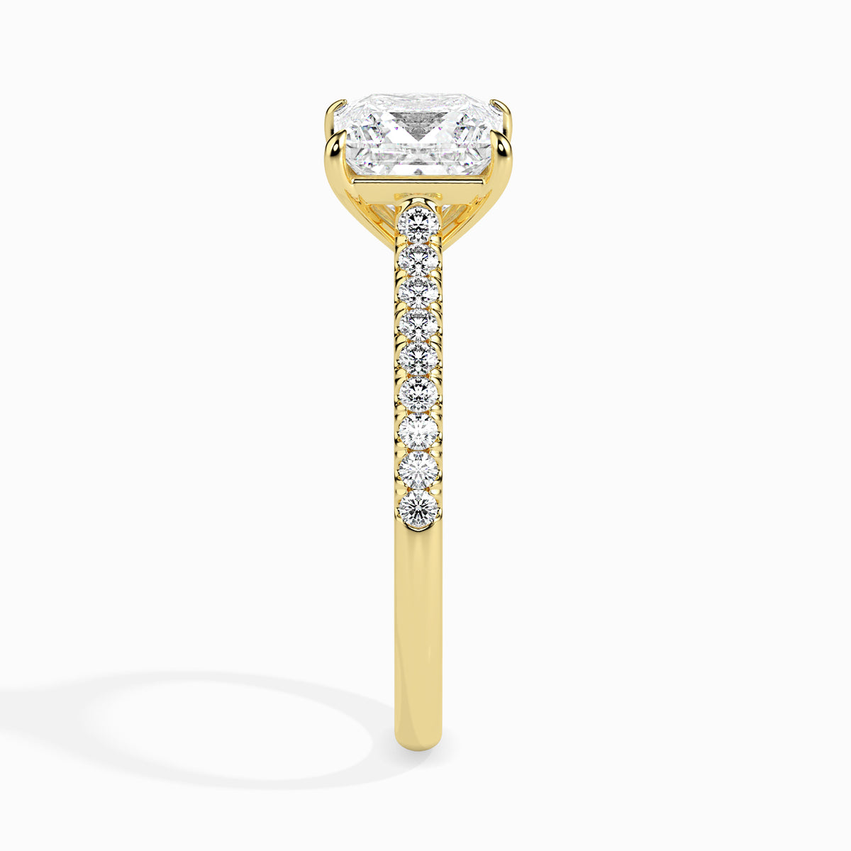 Classic Princess  Solitaire  0.50 To 3.00 Carat Diamond Ring With Side Stones - Yellow Gold