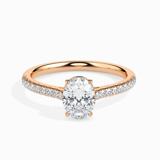 Classic Oval  Solitaire  0.50 To 3.00 Carat Diamond Ring With Side Stones - Rose Gold