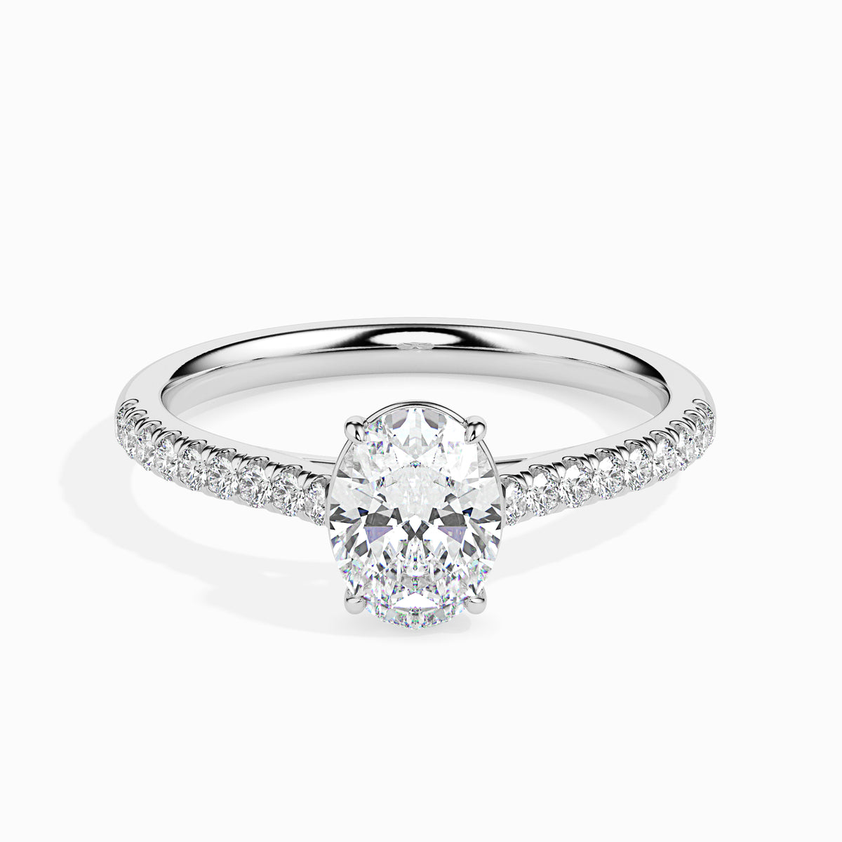Classic Oval  Solitaire  0.50 To 3.00 Carat Diamond Ring With Side Stones - White Gold