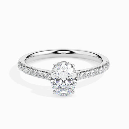 Classic Oval  Solitaire  0.50 To 3.00 Carat Diamond Ring With Side Stones - White Gold