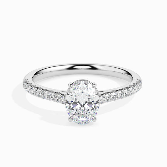 Classic Oval  Solitaire  0.50 To 3.00 Carat Diamond Ring With Side Stones - White Gold