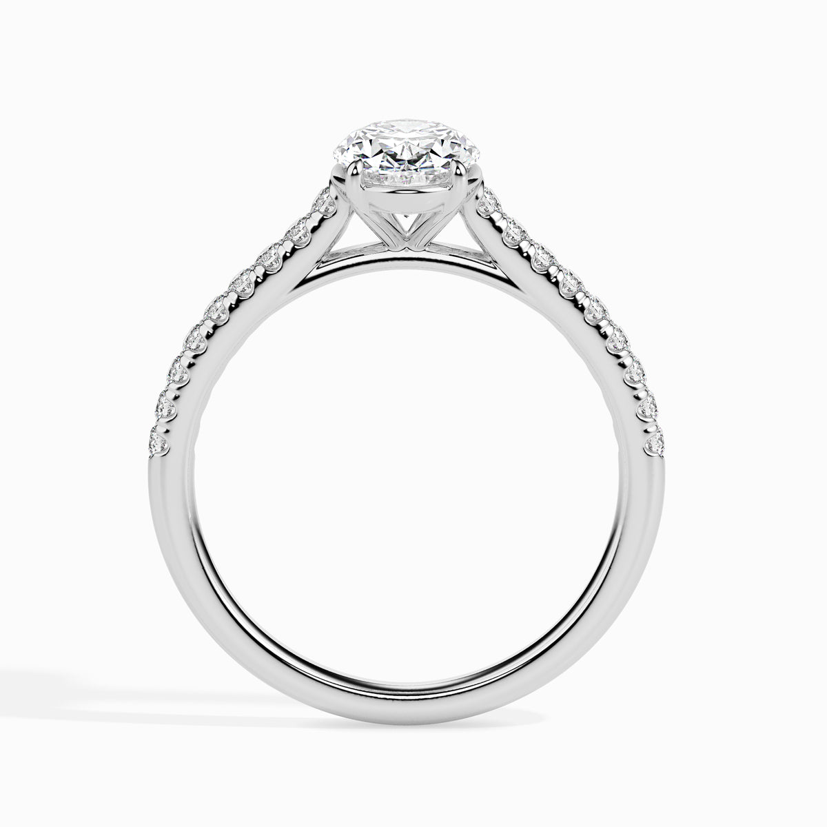 Classic Oval  Solitaire  0.50 To 3.00 Carat Diamond Ring With Side Stones - White Gold