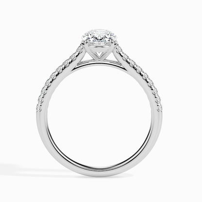 Classic Oval  Solitaire  0.50 To 3.00 Carat Diamond Ring With Side Stones - White Gold