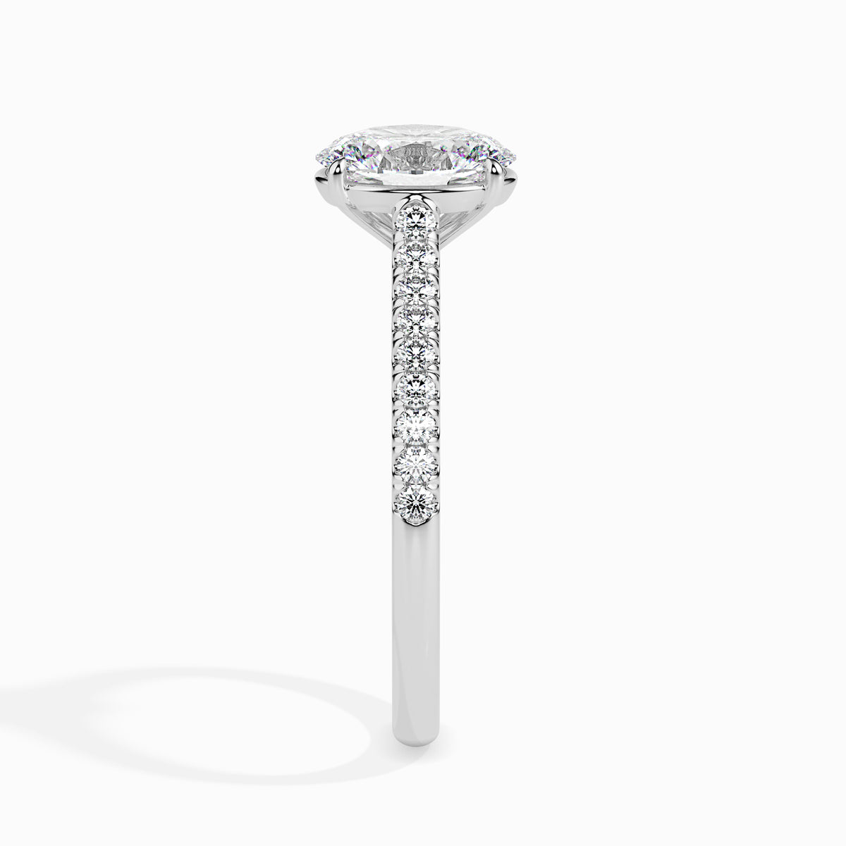 Classic Oval  Solitaire  0.50 To 3.00 Carat Diamond Ring With Side Stones - White Gold