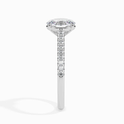 Classic Oval  Solitaire  0.50 To 3.00 Carat Diamond Ring With Side Stones - White Gold