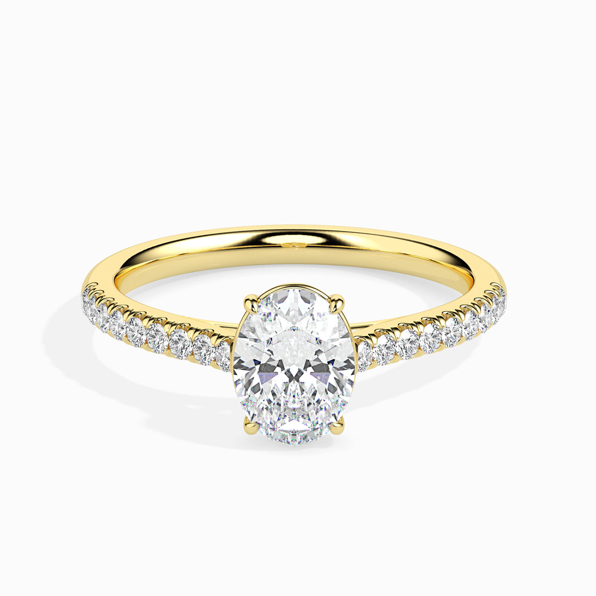 Classic Oval  Solitaire  0.50 To 3.00 Carat Diamond Ring With Side Stones - Yellow Gold
