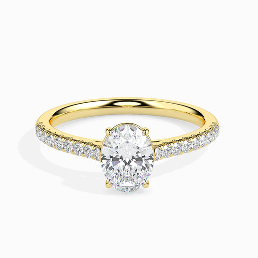 Classic Oval  Solitaire  0.50 To 3.00 Carat Diamond Ring With Side Stones - Yellow Gold