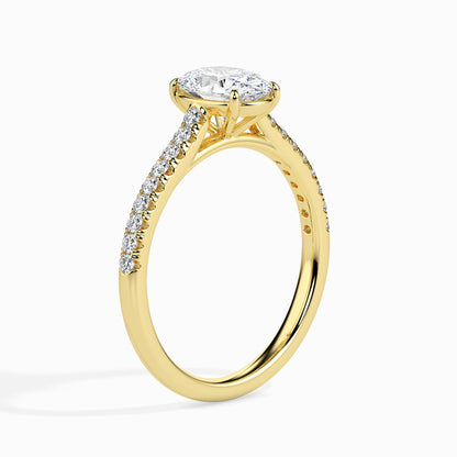 Classic Oval  Solitaire  0.50 To 3.00 Carat Diamond Ring With Side Stones - Yellow Gold