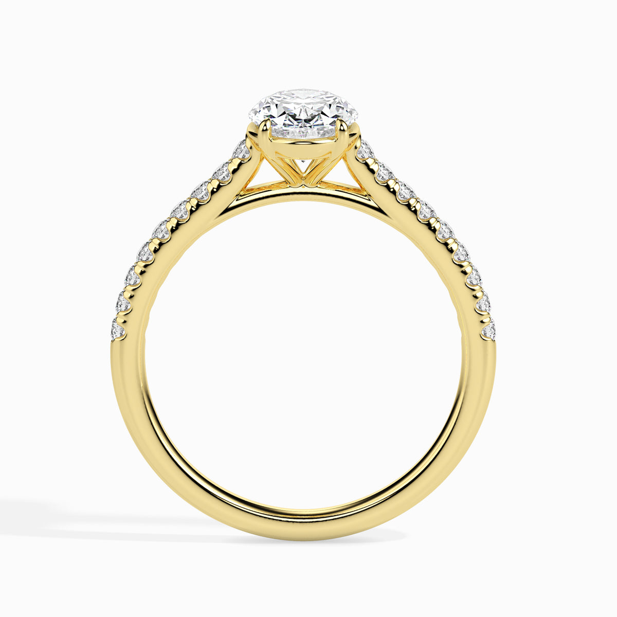 Classic Oval  Solitaire  0.50 To 3.00 Carat Diamond Ring With Side Stones - Yellow Gold