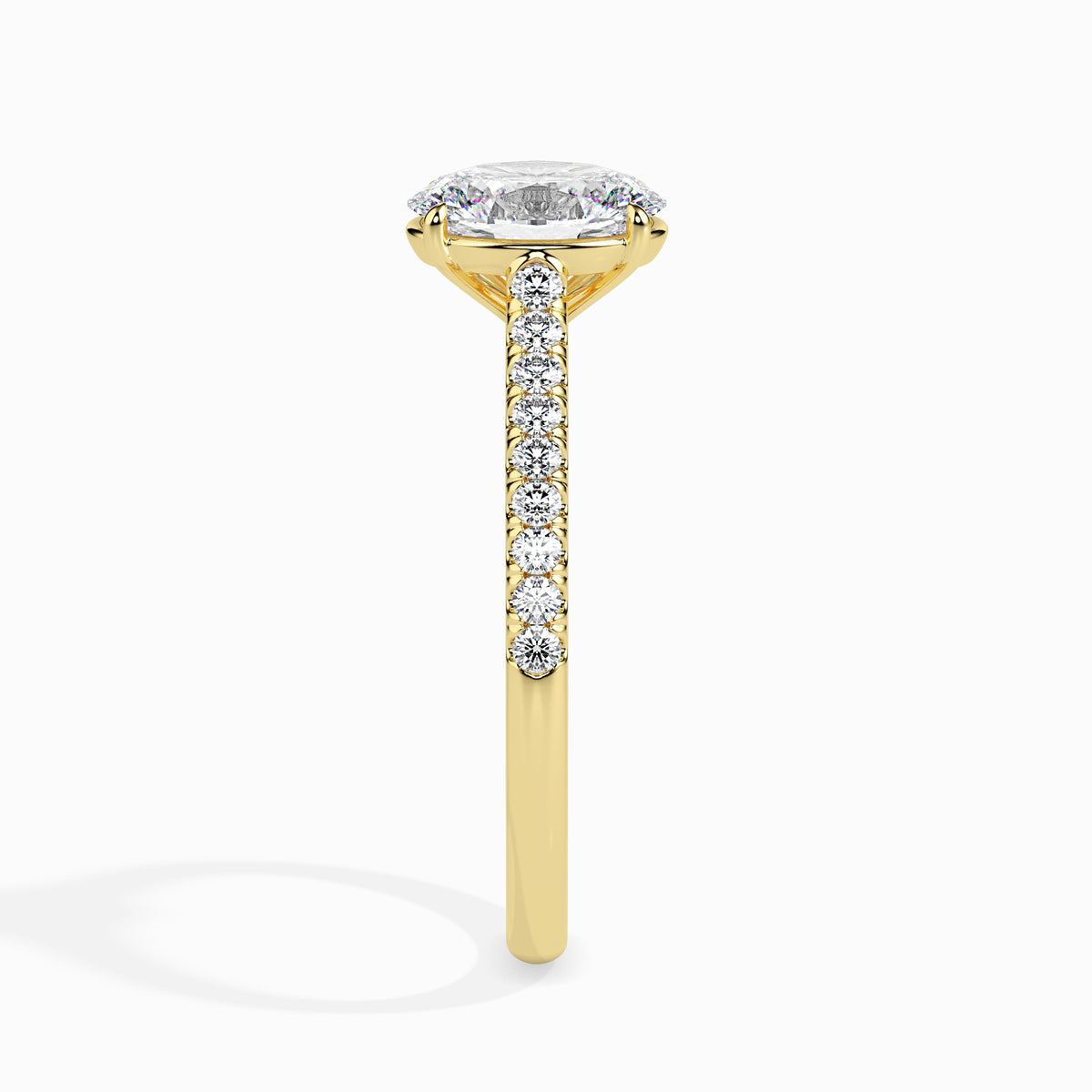 Classic Oval  Solitaire  0.50 To 3.00 Carat Diamond Ring With Side Stones - Yellow Gold