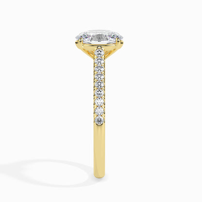 Classic Oval  Solitaire  0.50 To 3.00 Carat Diamond Ring With Side Stones - Yellow Gold
