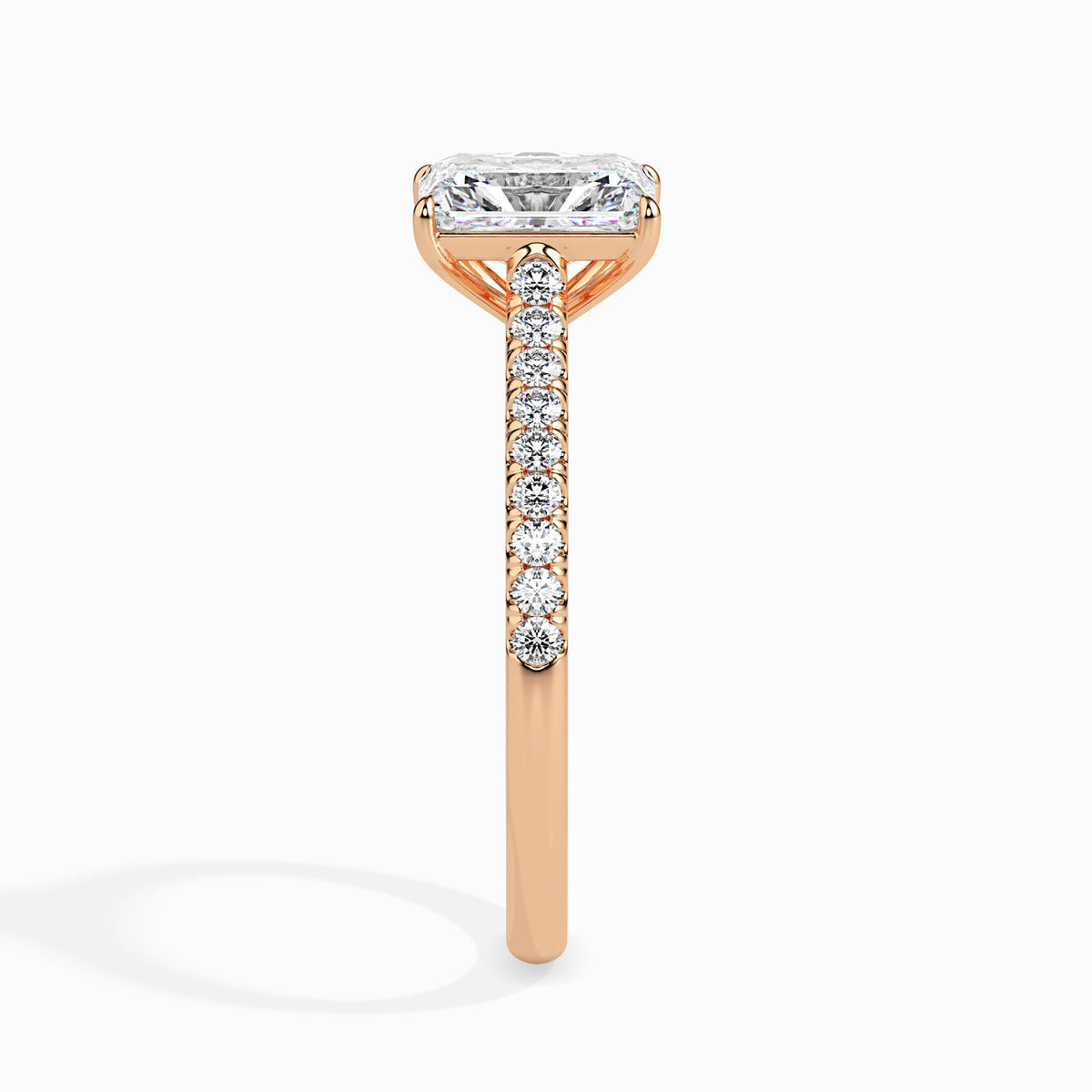 Classic Rectangular Radiant  Solitaire  0.50 To 3.00 Carat Diamond Ring With Side Stones - Rose Gold