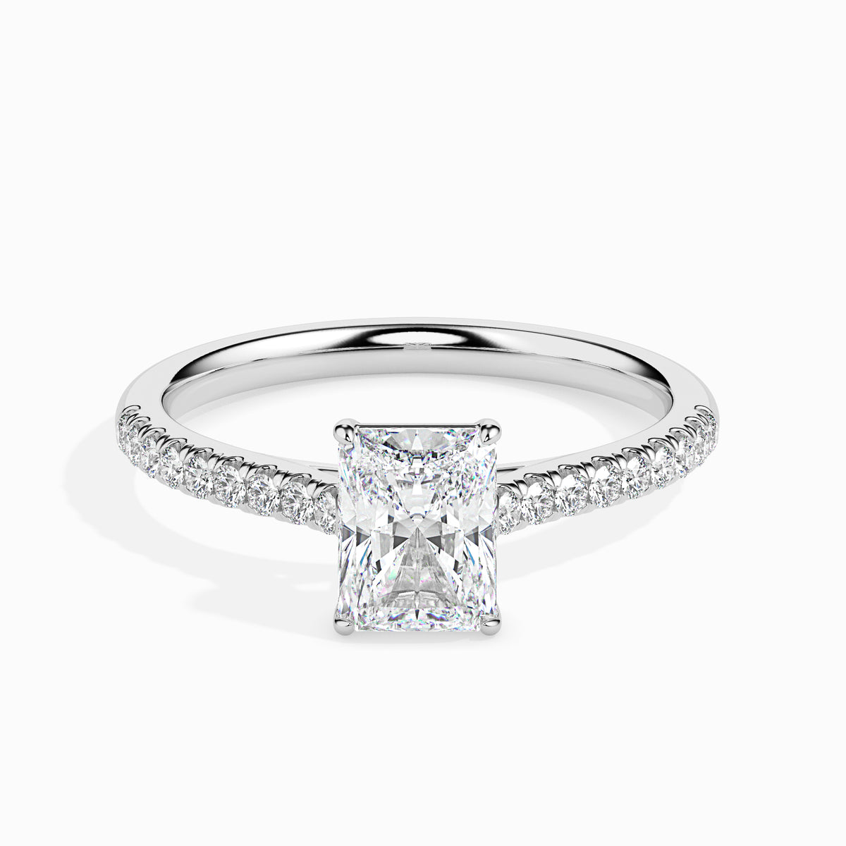 Classic Rectangular Radiant Solitaire  0.50 To 3.00 Carat Diamond Ring With Side Stones - White Gold